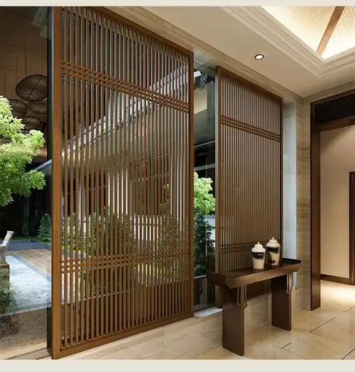 闽宝 新中式木格栅镂空实木屏风隔断墙装饰客厅玄关小户型入户木座屏