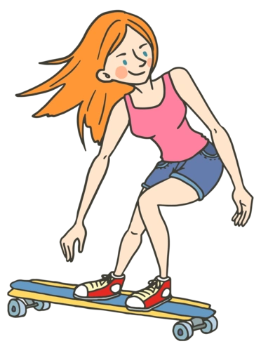 插画风五四青年节玩滑板的少女元素