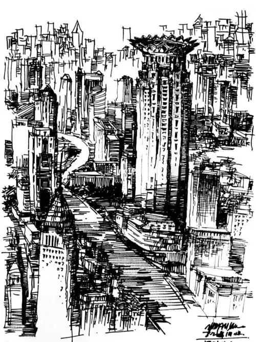 外滩建筑群写生钢笔手绘建筑速写