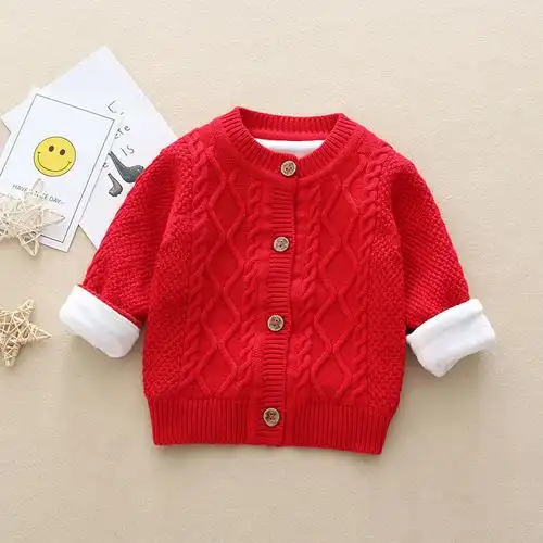 开衫幼儿针织开衫加绒加厚棉质男女童毛衣针织衫新生儿宝宝毛线衣外套