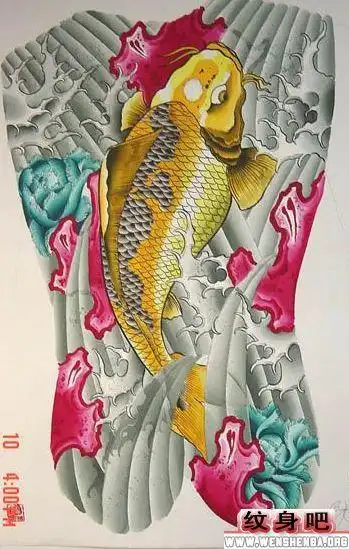 最新满背鲤鱼纹身图案