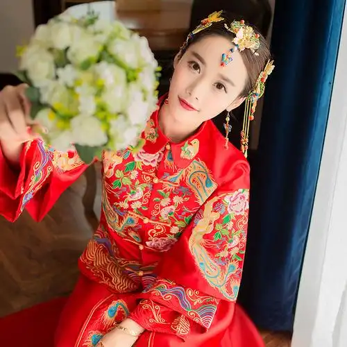 秀禾服新娘2018新款结婚嫁衣龙凤褂古装中式婚纱孕妇大码秋冬女