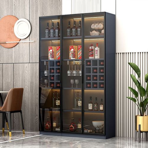 高档玻璃酒柜客厅餐厅定制家用轻奢玻璃展示柜子极简铝材简约靠墙