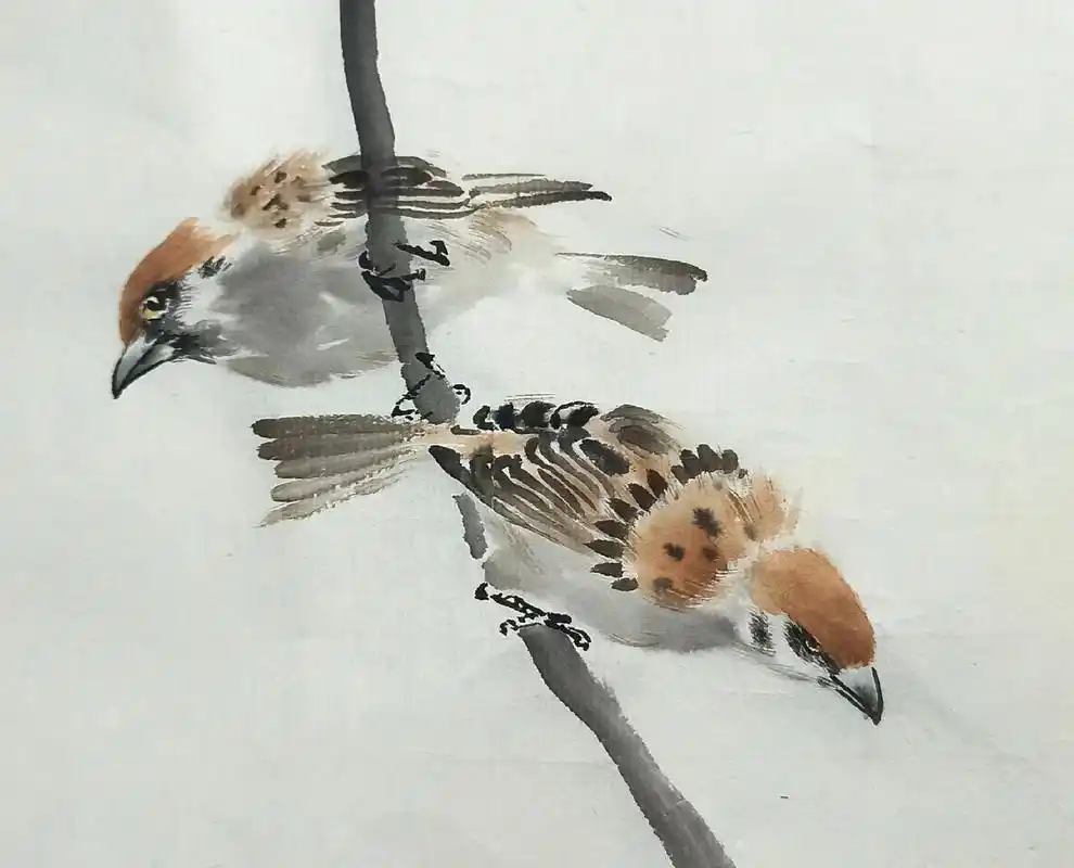 国画麻雀.#国画麻雀#写意花鸟 #一起学画画 #一起学国画# - 抖音