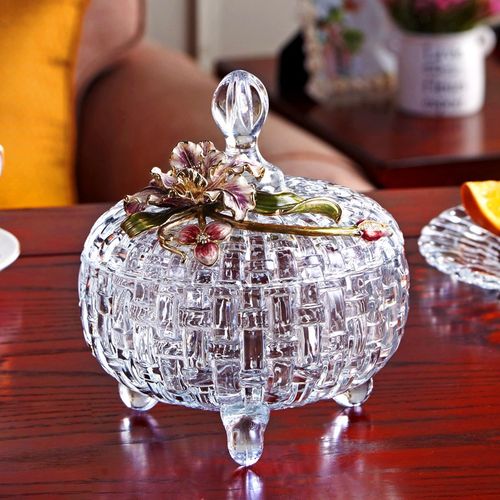 诺诗曼果盘客厅水晶玻璃糖果罐带盖果盅零食罐 乔迁新居结婚礼物送