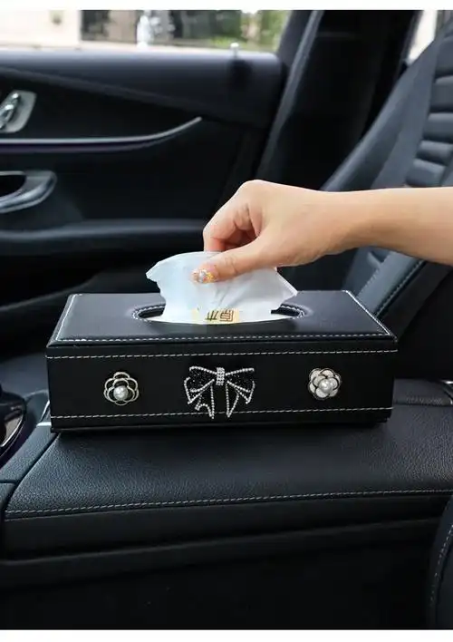宛彦君小熊镶钻车载纸巾盒抽汽车抽纸盒车上车内装饰用品大全女黑小熊