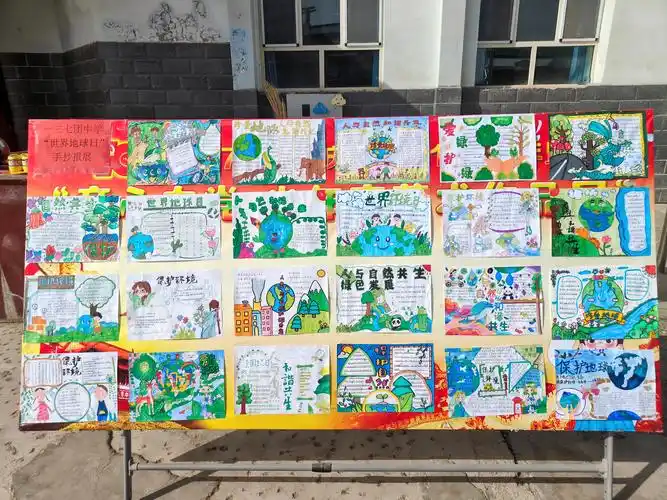 图为第七师自然资源和规划局137分局在团中学举办"世界地球日"手抄报