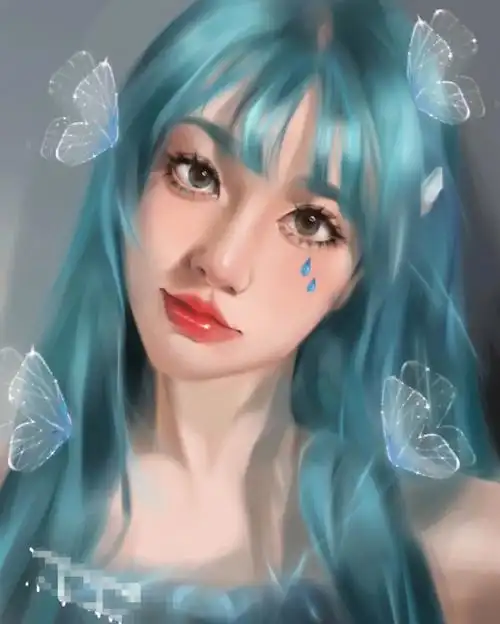 厚涂头像步骤今天画个蓝头发美女