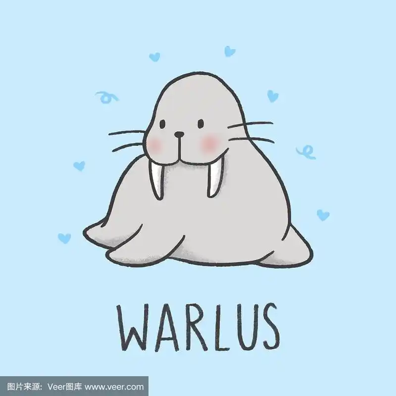 可爱的海象卡通手绘风格