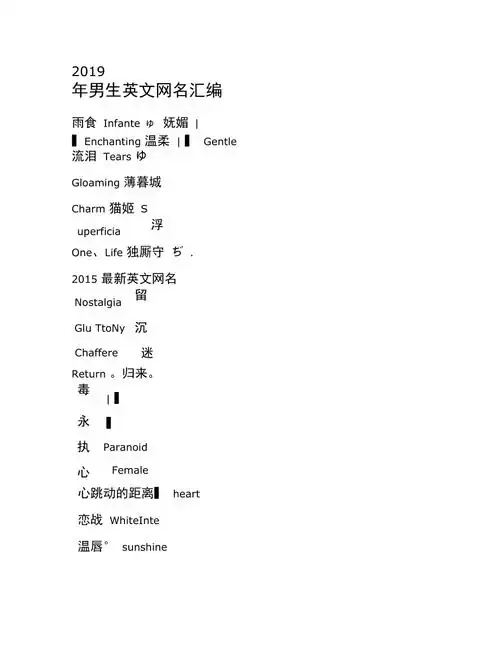 2019年男生英文网名汇编