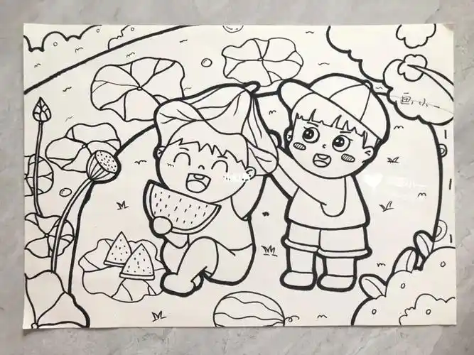 主题简笔画夏天清凉一夏夏日荷塘