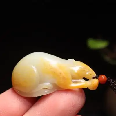 【结缘】新疆和田玉黄沁籽料老鼠元宝生肖属相老鼠鼠来宝挂件吊坠