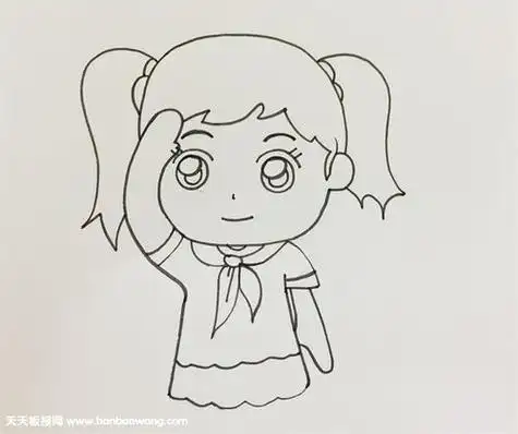 画敬礼的小学生画法如下:1,画出小朋友的头部,画出耳朵,画出头发,画出