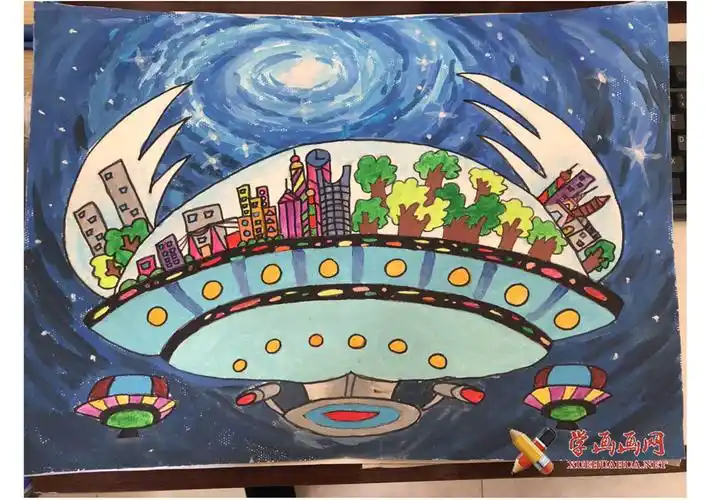 三等奖小学生科幻画《宇宙飞船》赏析