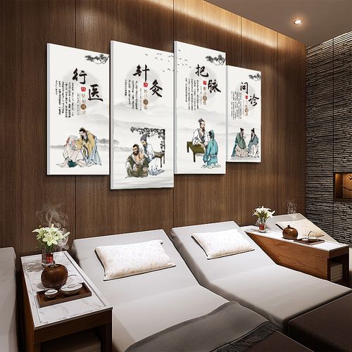 访客中医馆装饰画四季养生美容养生会所壁画理疗艾灸足疗宣传海报挂画