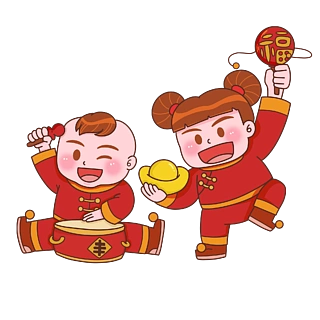 新春过年红色喜庆童子福娃金童玉女形象过年春节除夕可爱男女娃娃卡通