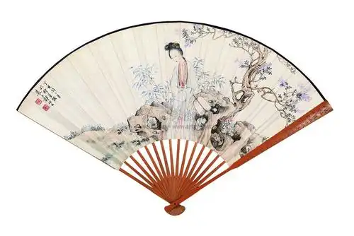 1282丁亥1947年作执扇仕女成扇设色纸本
