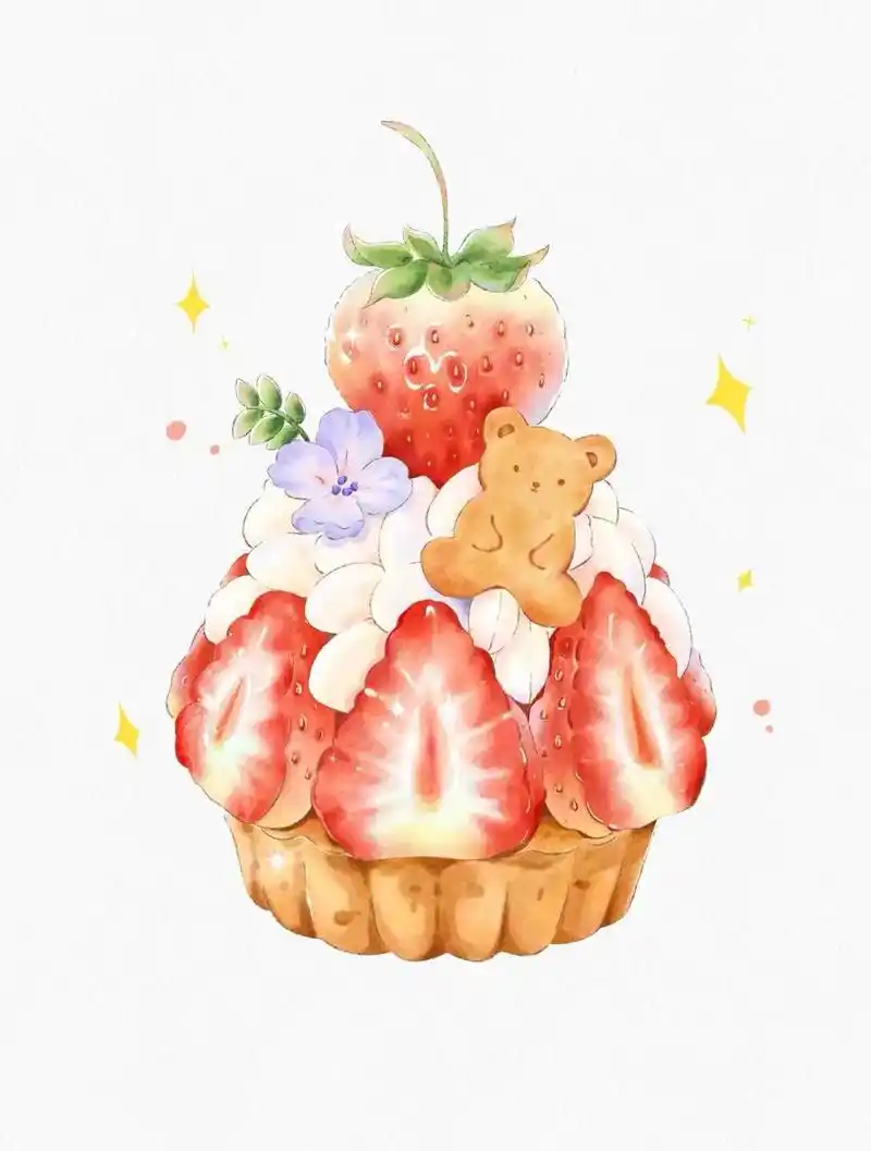 姑娘说想吃蛋糕了,又怕长肉肉,自己就画了一个可爱的草莓小蛋糕