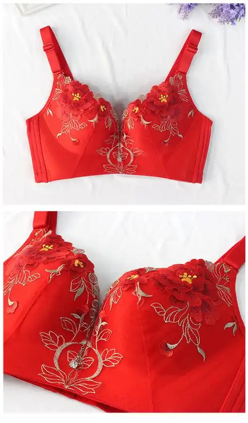 kubrick本命年文胸 大红色内衣女本命年结婚新娘文胸套装无钢圈小胸