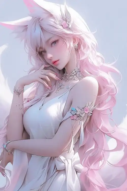 插画壁纸妖媚性感小白狐 狐狸精 妖精