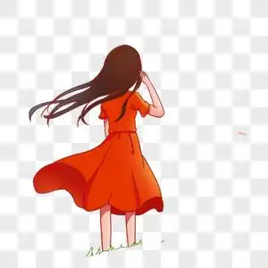 一生背影红裙女孩素材