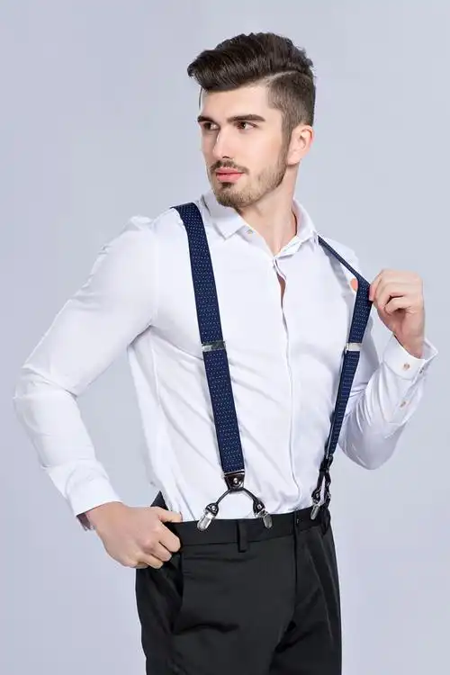 欧凡迪男士背带夹男式背带西裤吊带胖人中老年松紧防滑吊裤带扣弹力