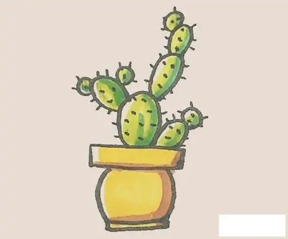 仙人掌简笔画步骤教程 彩色画法仙人掌简笔画植物仙人掌植物简笔画