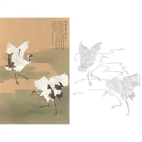 竖幅工笔花鸟白描底稿张克齐仙鹤a523