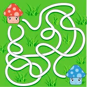 红色的迷宫游戏彩色抽象迷宫. 帮助红色蘑菇到达蓝色蘑菇.