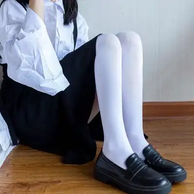 lolita长筒袜女过膝春秋日系学生森女系jk白色长袜高筒蕾丝大腿袜