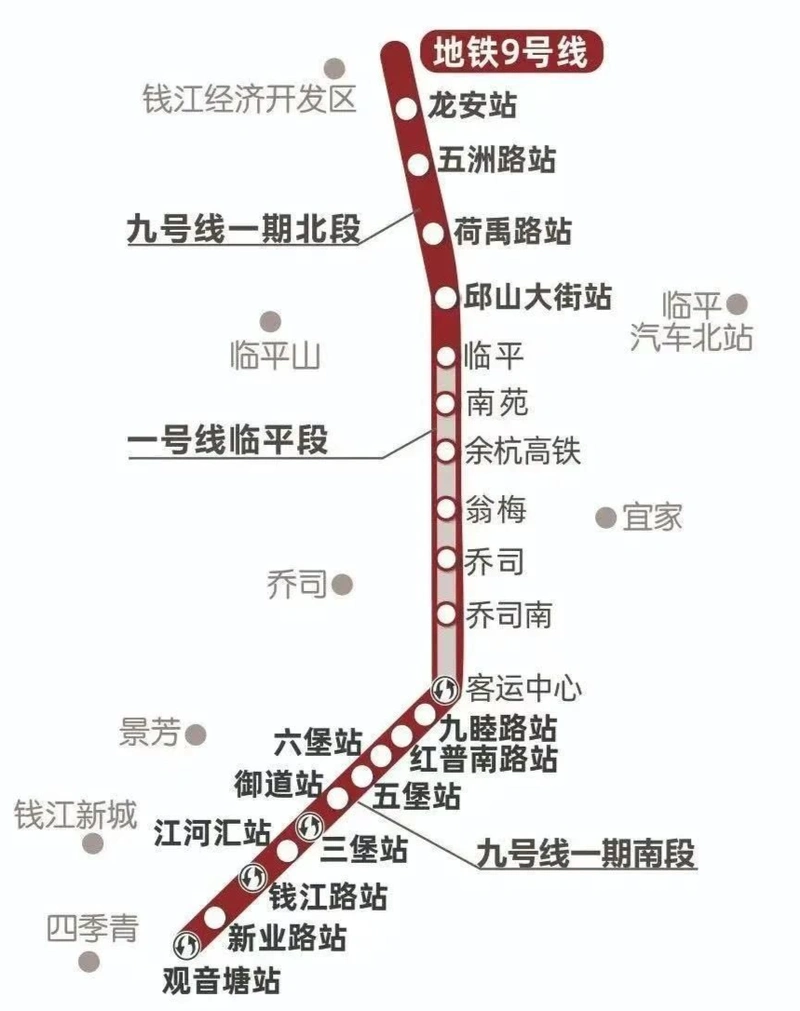 9号线线路图(图源网络)杭州地铁9号线一期北段预计国庆节前具备卡通