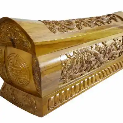 湖南百年凤龙木艺 供应金丝楠木棺材 九龙浮雕古法制作