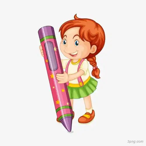 矢量卡通手绘拿铅笔小女生