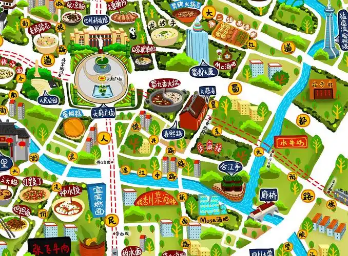 西安创意卡通手绘地图带你玩遍古都的每个角落