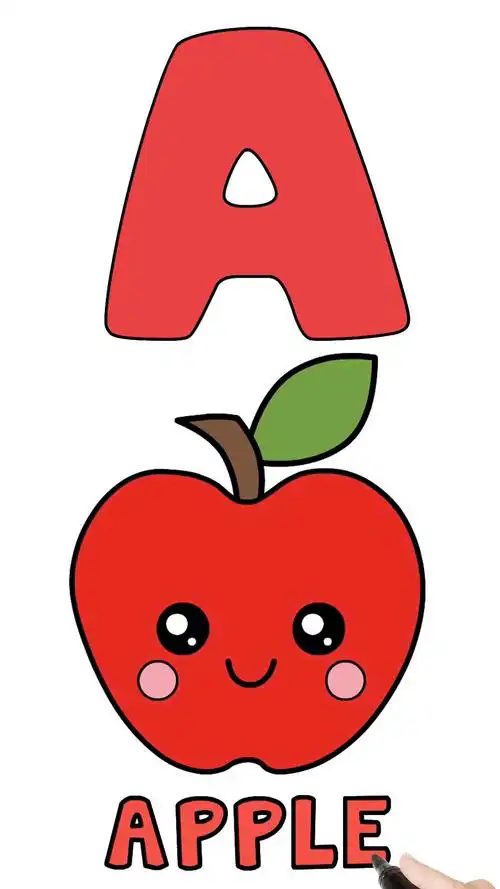 英语#宝宝学英语字母a可爱小苹果简笔画apple绘画宝宝学画画 english
