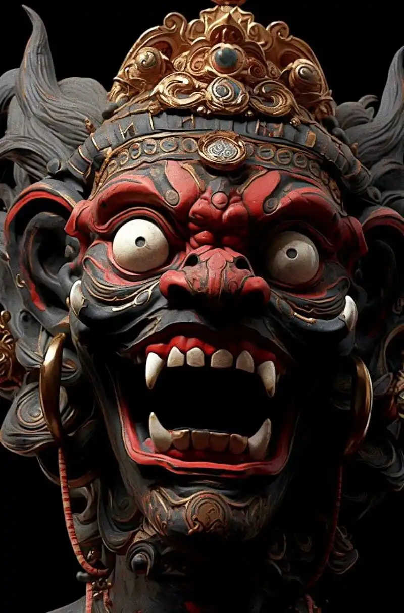 一组ai生成的鬼怪面具,有点像造像之中的怒目金刚.