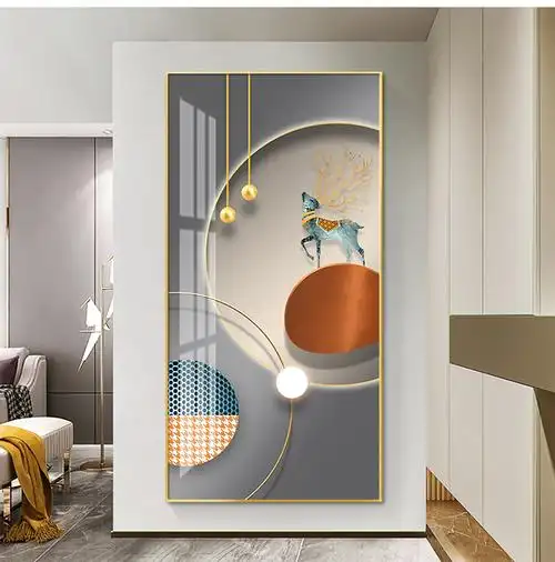 颜传生娇轻奢入户玄关装饰画现代简约竖版走廊尽头过道背景墙挂画抽象