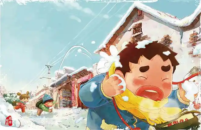 与手绘场景动画打雪仗创意绘画打雪仗怎么涂色好看卡通banner打雪仗
