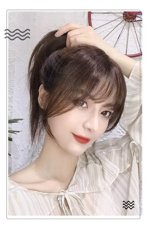 唐妮网红空气刘海女法式八字自然无痕头顶补发盖假发片3d遮白发深棕色
