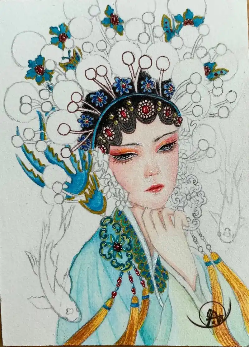 亚洲行#手绘#水彩 画个美美的旦角儿,会不会在耳畔唱起咿咿 - 抖音