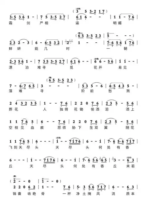 葬花吟简谱 电视剧《红楼梦》插曲