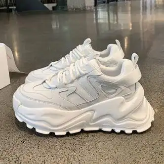 初中女生加绒保暖冬鞋老爹运动鞋厚底显高休闲鞋白色女秋冬增高小白鞋