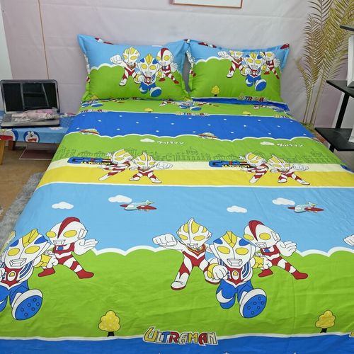 床单 单件加厚纯棉卡通奥特曼超人儿童床笠款被套床单男孩 绿色奥特曼