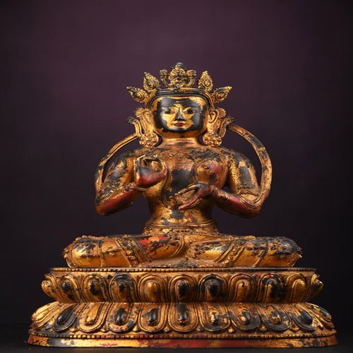 大尺寸纯铜鎏金弥勒菩萨造像尺寸高50宽32厚22cm11885克材质铜