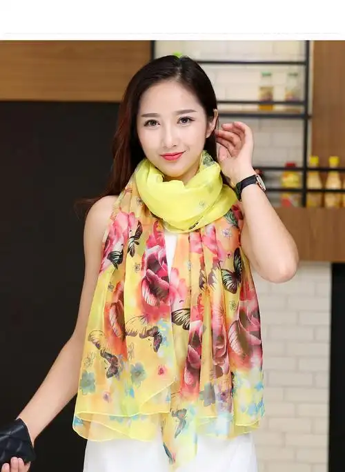 纱巾女围巾彩色防晒海边沙滩巾长款空调 夏季夏超大雪纺披肩丝巾