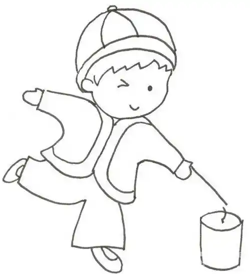 放烟花简笔画小孩放烟花简笔画