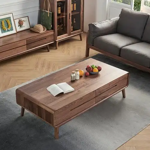 北美黑胡桃木茶几简约全实木茶几桌北欧客厅家具家用原木风格矮桌