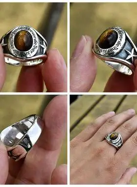 男士进口镶嵌戒面925纯银水晶石