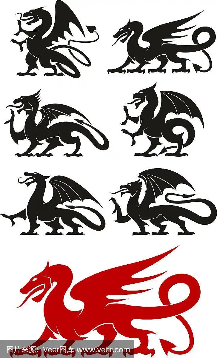 中世纪黑色纹章龙类动物