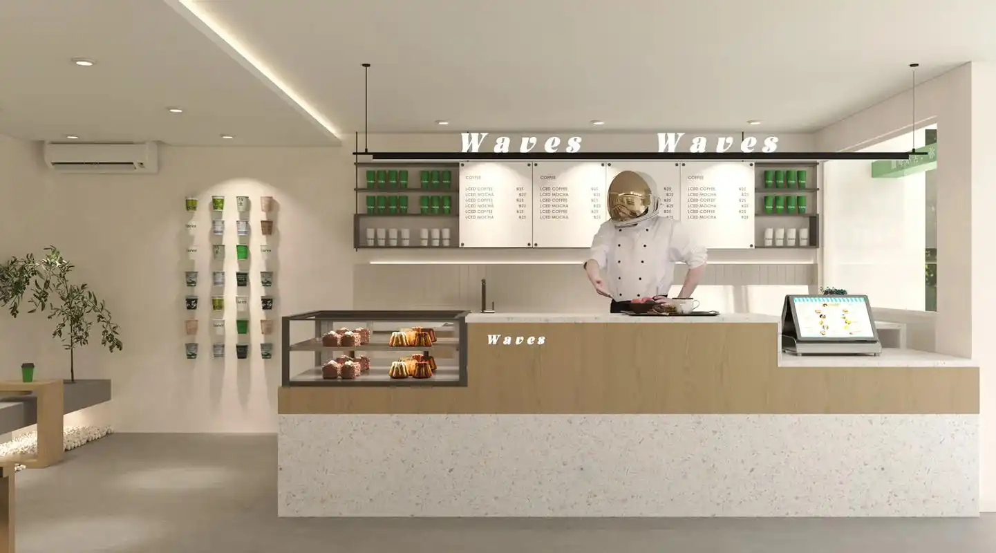新作-苏州waves咖啡店设计.#店面装修效果图 #商业空间 - 抖音